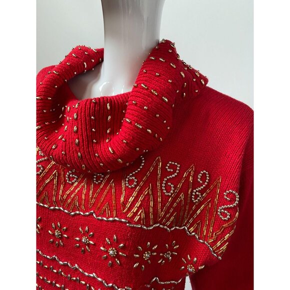 Red & Gold Embellished Sweater Dress Size S Studio S Collection - Picture 5 of 13